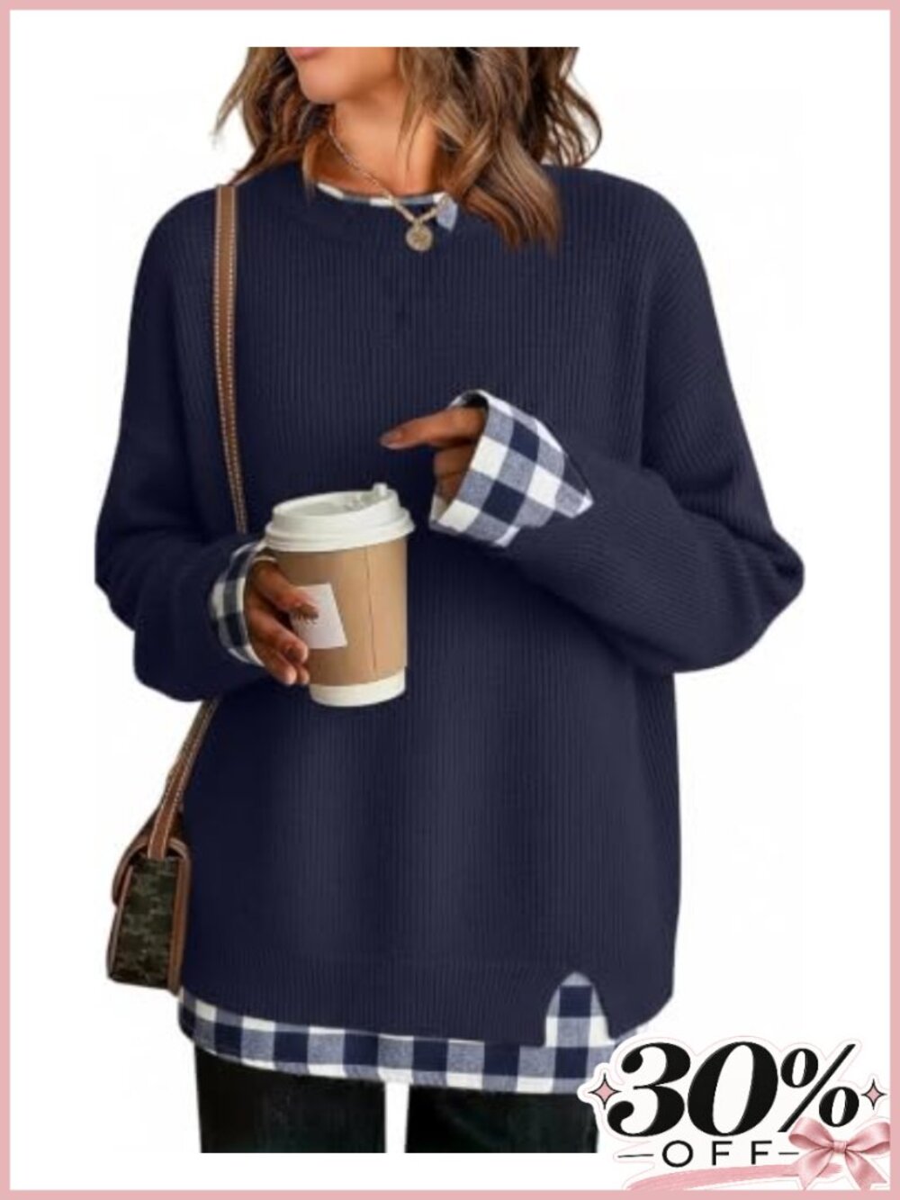 Womens Oversized Patchwork Sweater Crew Neck Long Sleeve Knit Pullover
